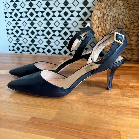 Louise et Cie Navy Women's Slingback Ankle Strap Pump Size 9 Leather Upper - Picture 3 of 11